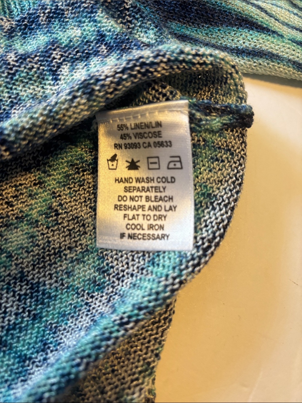 BLUE AND GREEN OPEN KNIT BUTTON DOWN SWEATER LINEN AND VISCOSE LIGHT WEIGHT - Picture 5 of 8